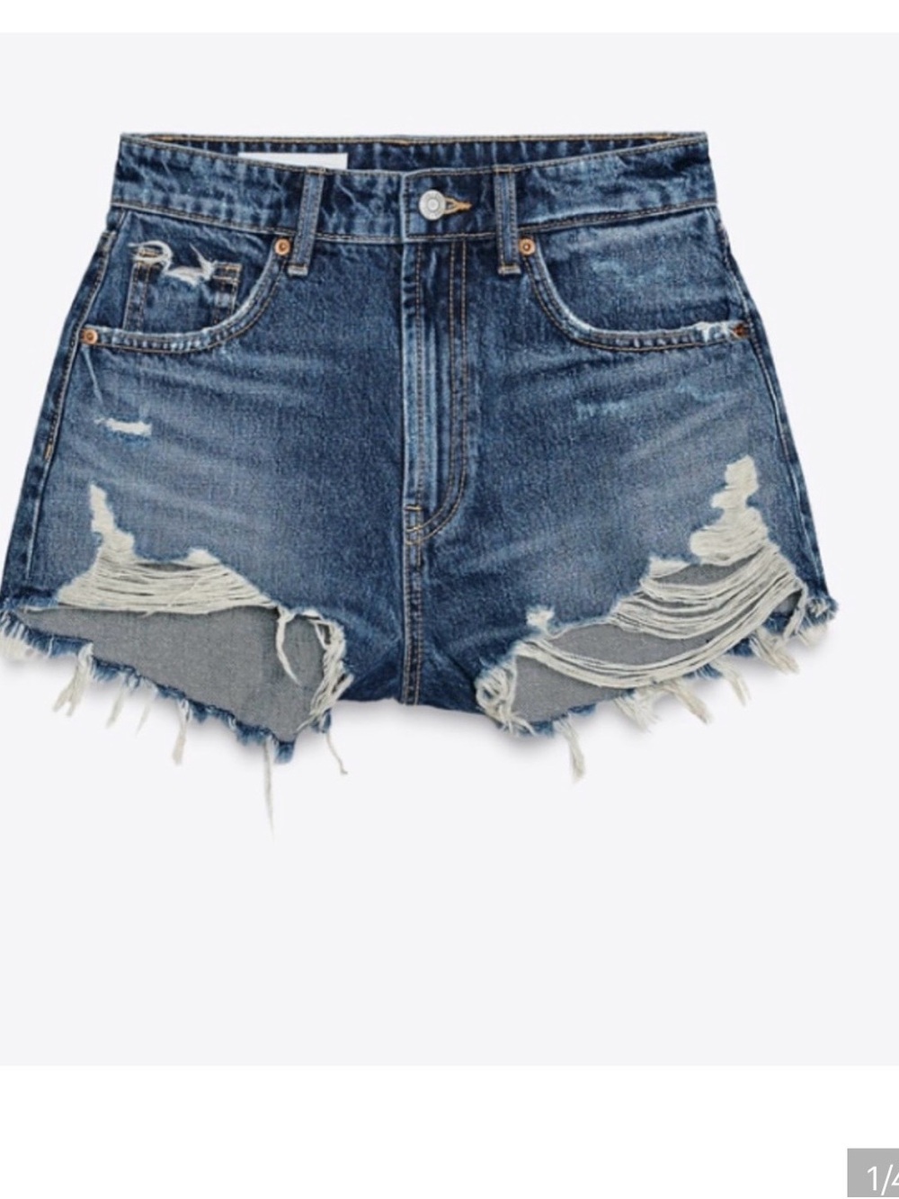 Zara Curved Hi Rise Blue Distressed Jean Shorts